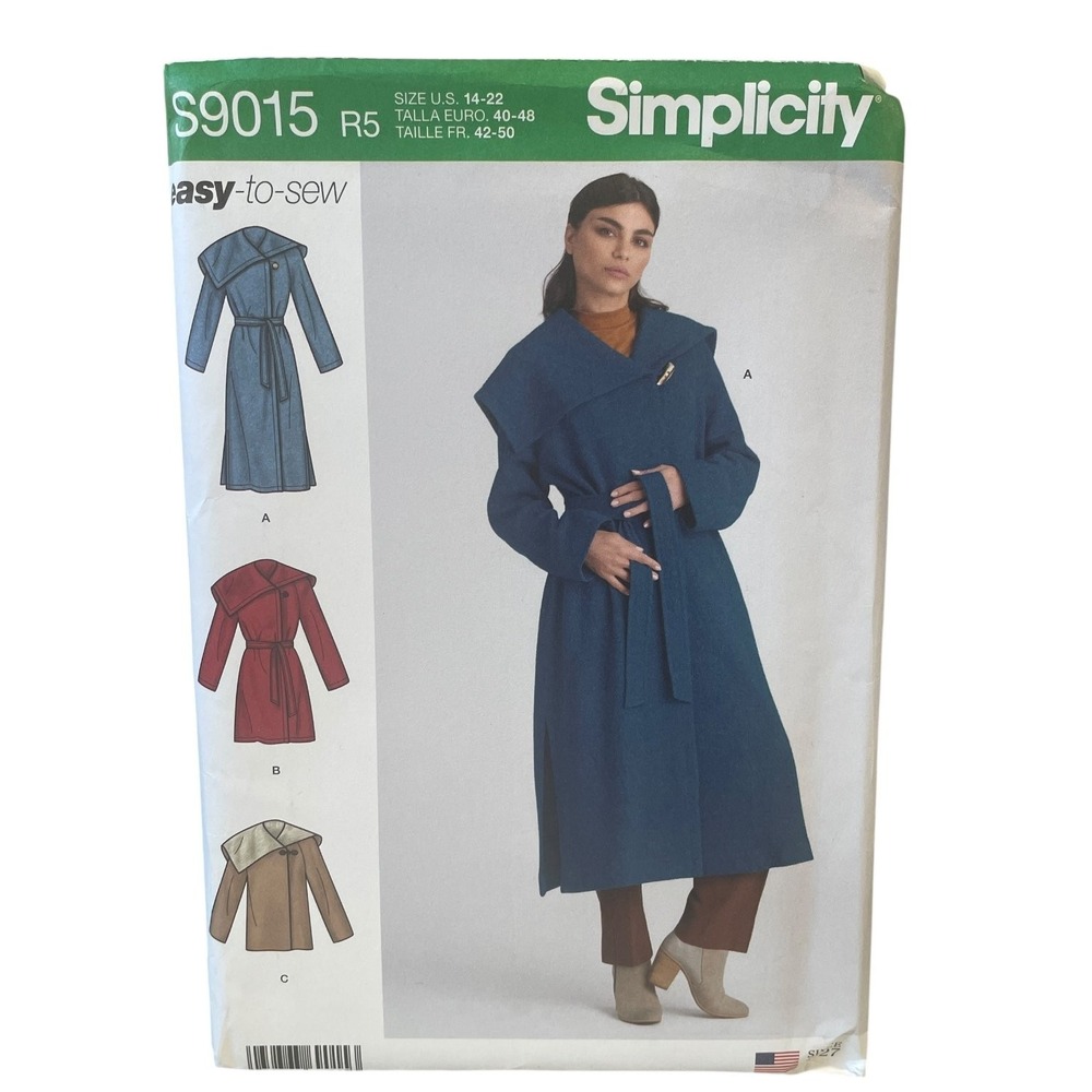 Simplicity S9015 Misses' Coat Sewing Pattern Size 14-22 Easy-to-Sew UNCUT FF